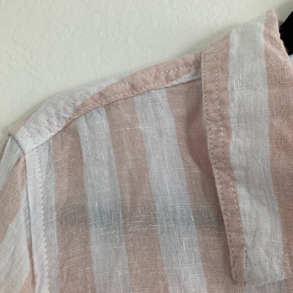 C&C California 100% Linen Striped Button Down Top White Pink Beach Nautical L - Picture 3 of 7